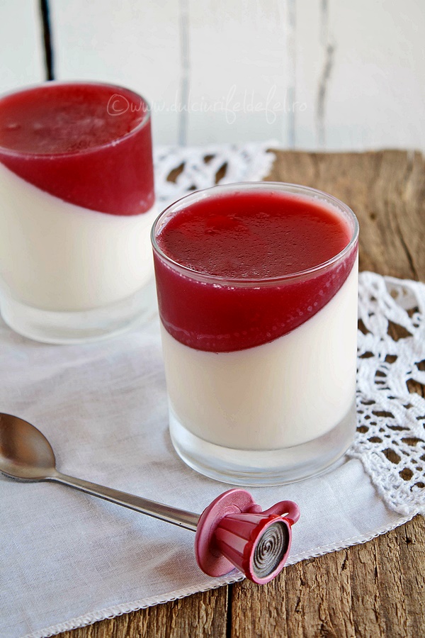 Panna cotta la pahar cu jeleu de rodii